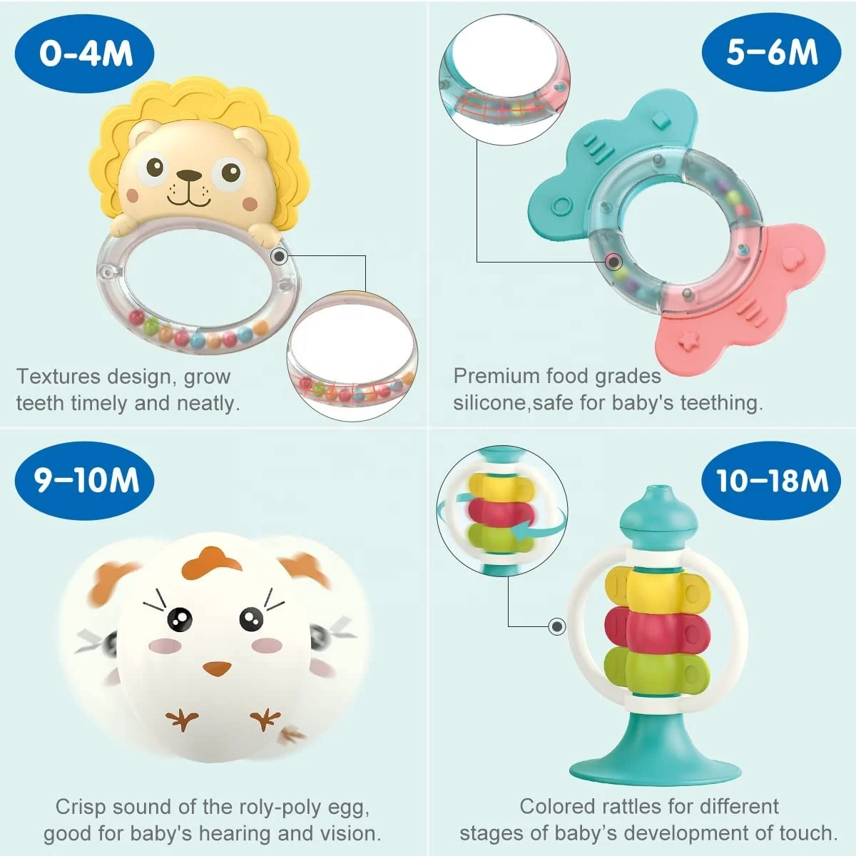 12PCS Baby Rattle Toys for Newborns BPA Free Baby Toys Rattle Silicone Teether With Storage Box