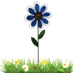 Flower With Insects Windmill Metal Rotating Flower Windmill With Stake Standing Lawn Flower Pinwheel Outdoor Garden Stakes Decor