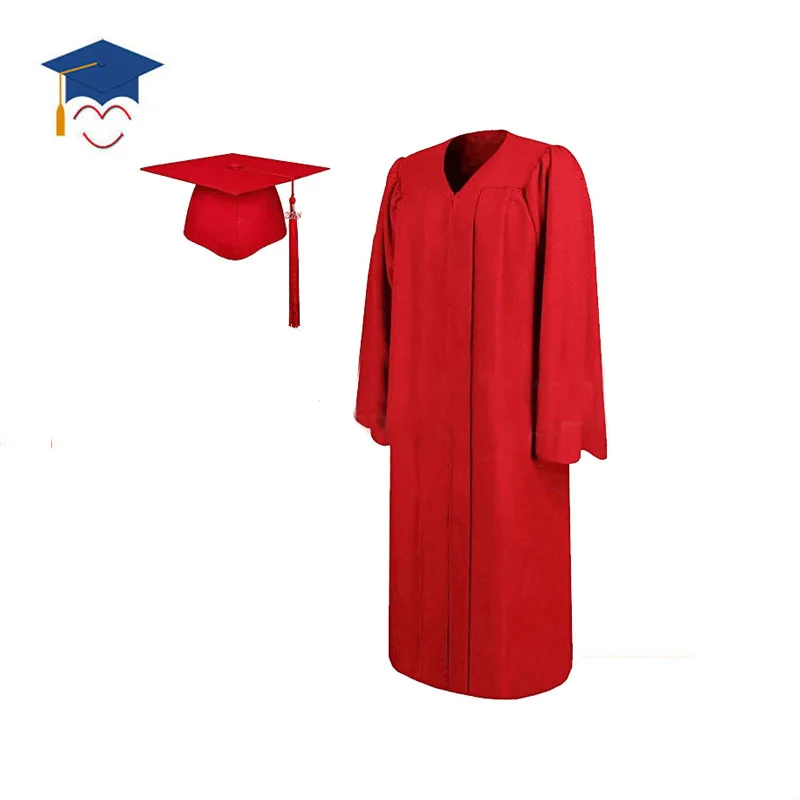 wholesalers School Uniform Adult Red Matte Graduation Gown Robe And Cap With Tassel