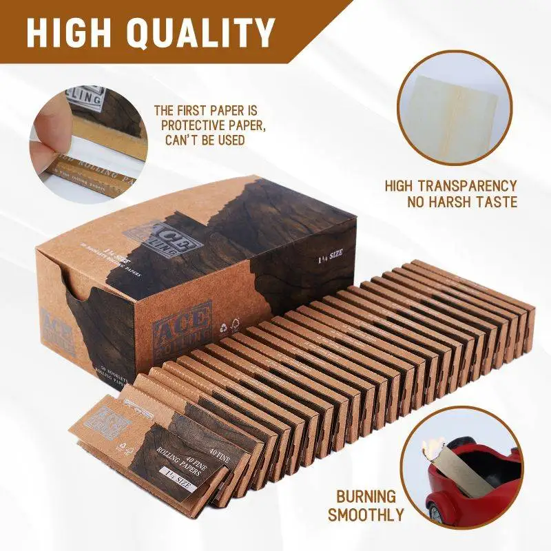 Wholesale Slow Burning 100% Natural Arabic Gum Unblenched Wood Pulp Brown Rolling Paper Kingsize  Smoking Rolling Paper