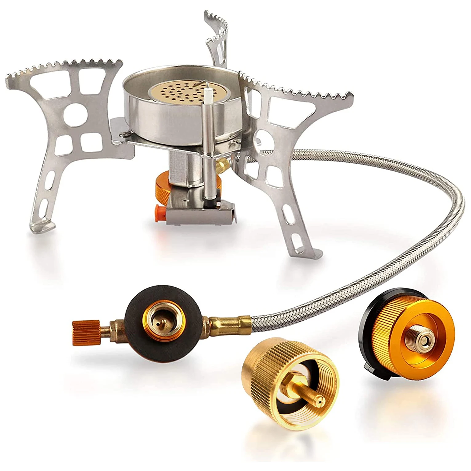 Camping Stove with Fuel Canister Adapter Portable Collapsible Gas Stove with Piezo Ignition 3900W Lightweight Windproof