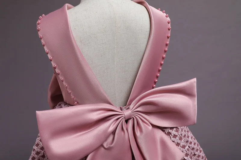 Hot sale fashion girls dress kids embroidered  bowknot cute party show dress wedding puffy princess dress