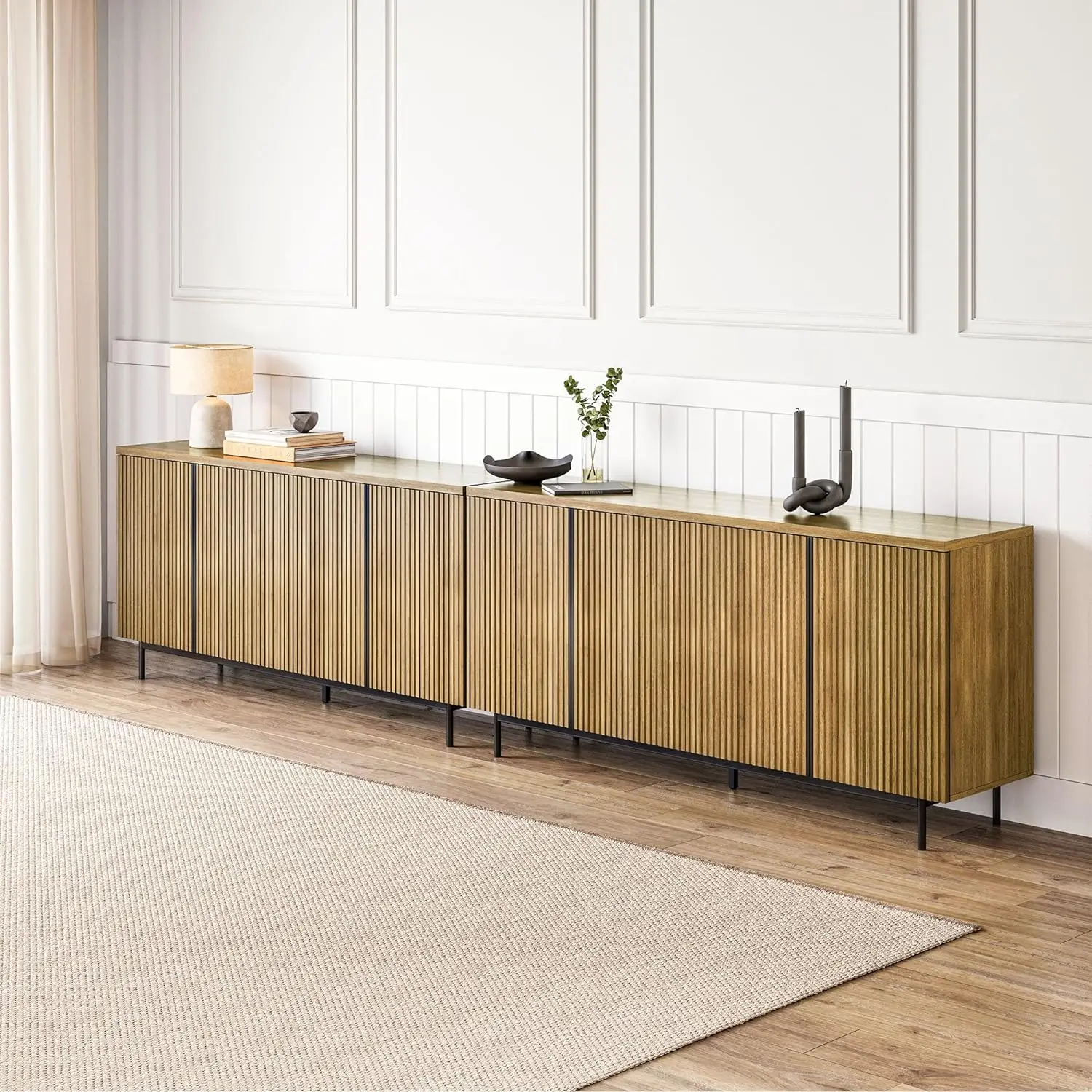 Buffet cabinets, 63-inch lockers with fluted decorative doors, modern control tables for dining, kitchen and living rooms
