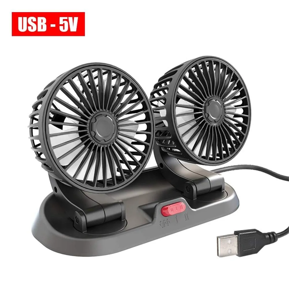Dc Mini Small Rotatable Car Cooling Fan Universal Dual Head Rotatable Stand Car Fans 12V 24V Usb Free Spare Parts Double Fan 360