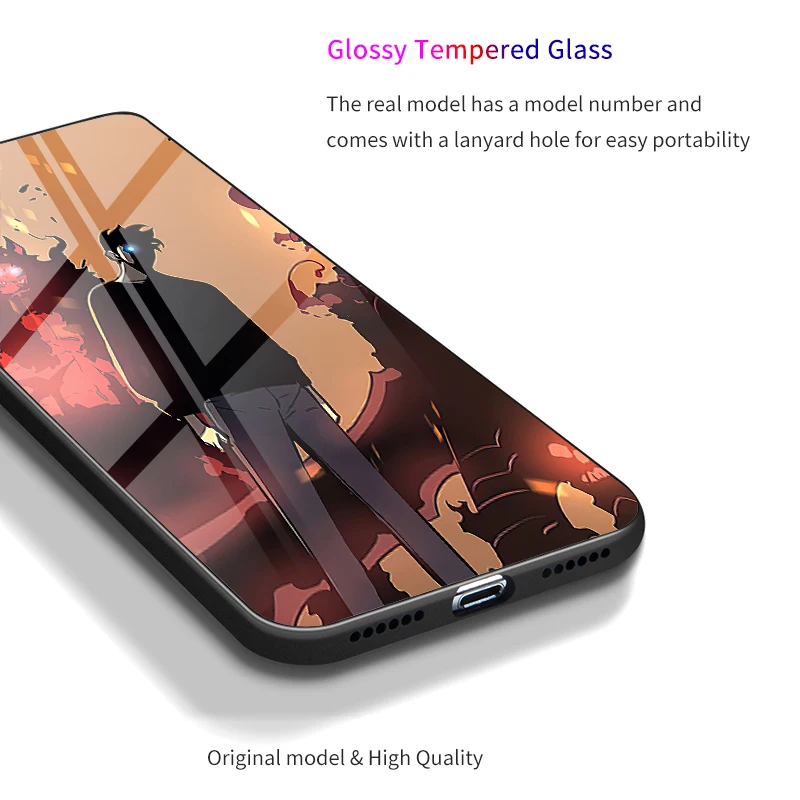 For iPhone 11 Case Glass Back Cover Protective Blank Designs Brand Logo Phone Case For iPhone XS Solo Leveling Igris