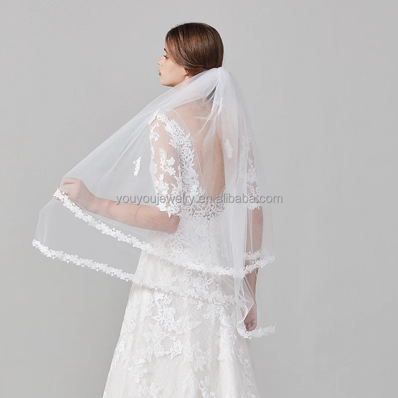 Двухслойная Длинная свадебная фата с вышивкой из Мягкого Тюля для церкви и собора гребнем Цветочная оптовая продажа