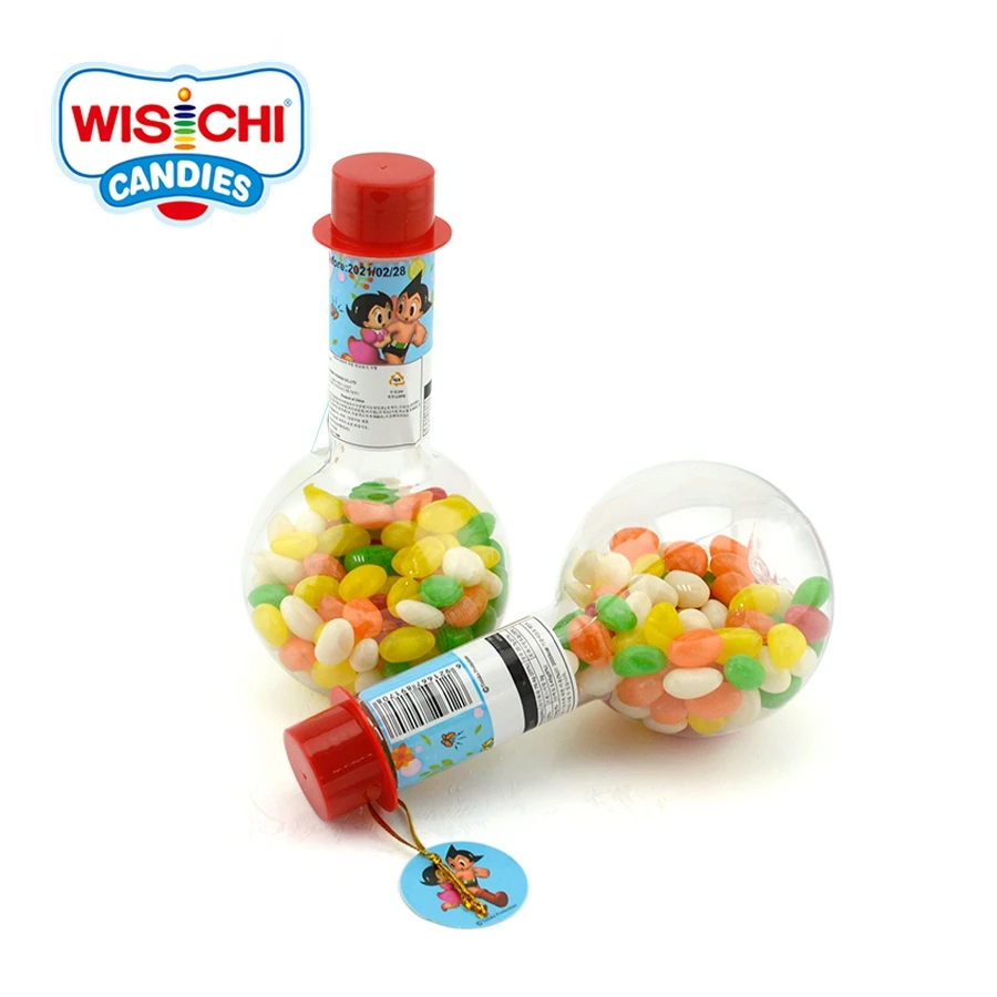 
Free sample 138g colorful mixed assorted flavors jelly bean halal soft candy light bulb shape bottles packed 