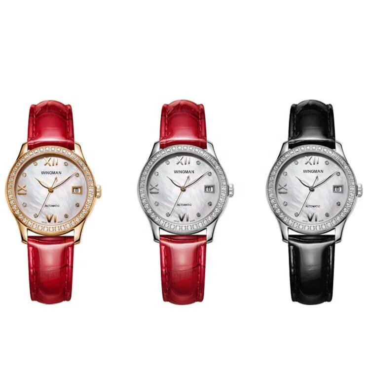 Custom Made Automatic Watch Movement Stainless Steel 316L Sapphire Glass 5 ATM Waterproof Genuine Leather Ladies Diamond Watches