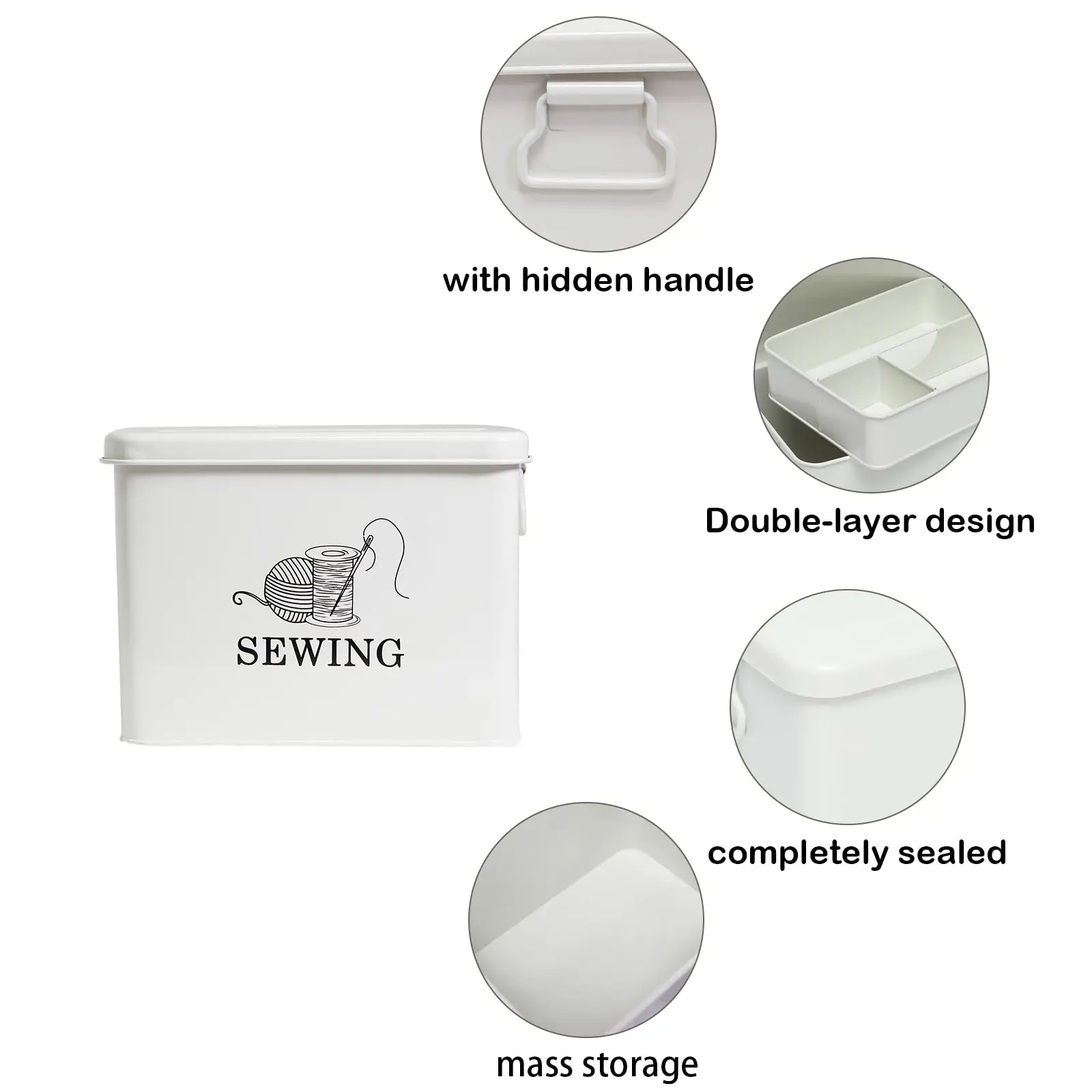 Household Galvanized Iron Sewing Storage Box  Metal Large Space Sewing Kit Storage Tool Box With Tray