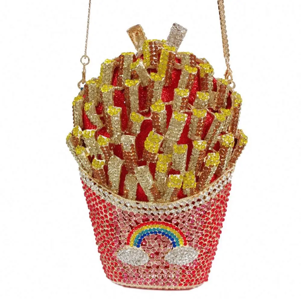 
New Wedding Party Handbags and Purses Sparkling Crystal French Fries Chips Minaudiere Clutch Women Evening Bags 