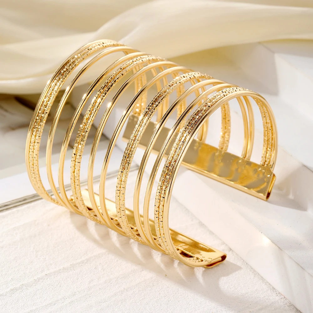 KISSWIFE Gold Color Punk Style Geometric Big Circle Charm Bracelet Opening Bangle For Women Jewelry
