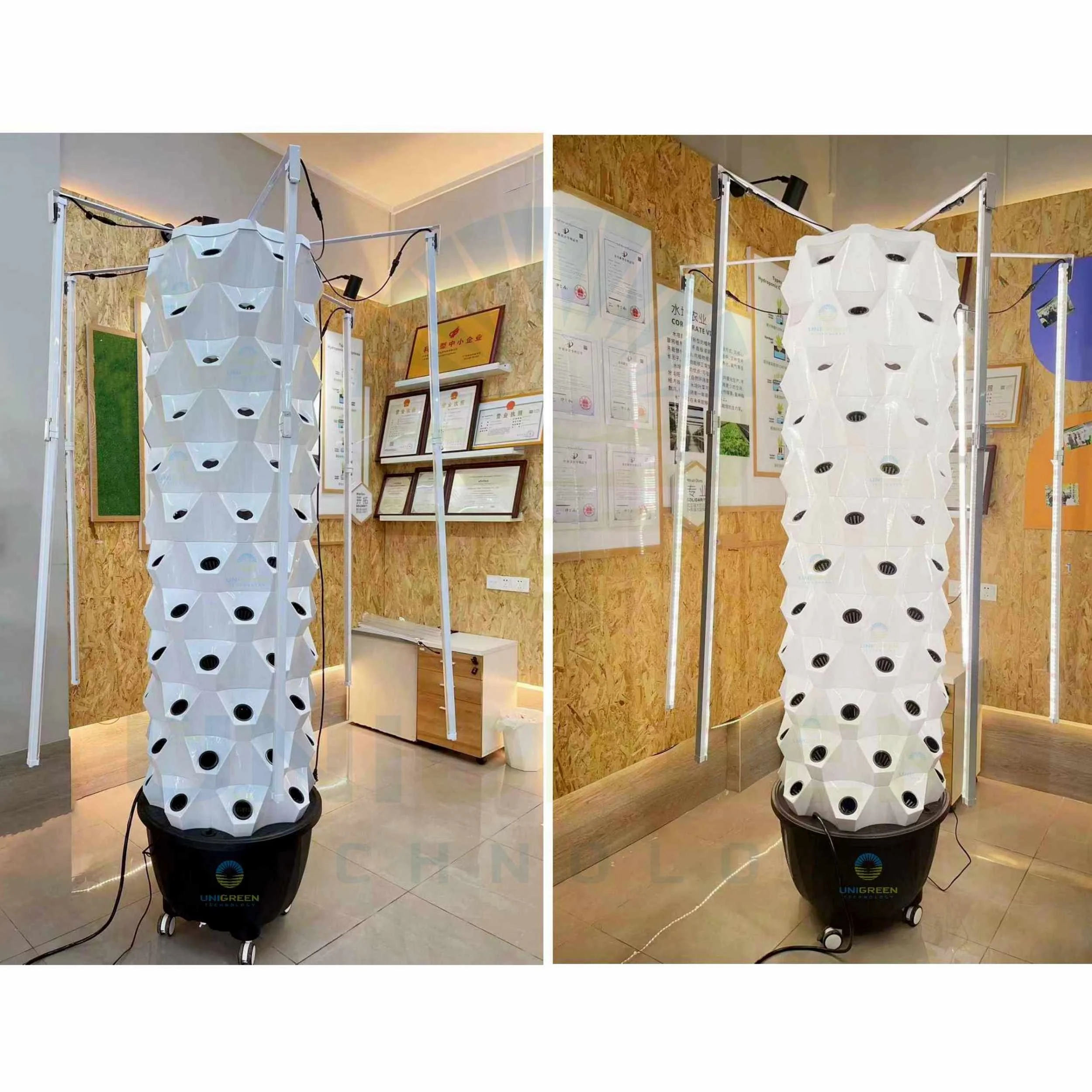 Vertical Tower Garden With Wheels 12 Layer 65L Tank Growing Towers Hydroponics Vertical Garden Systems For Vegetable Grow Plants