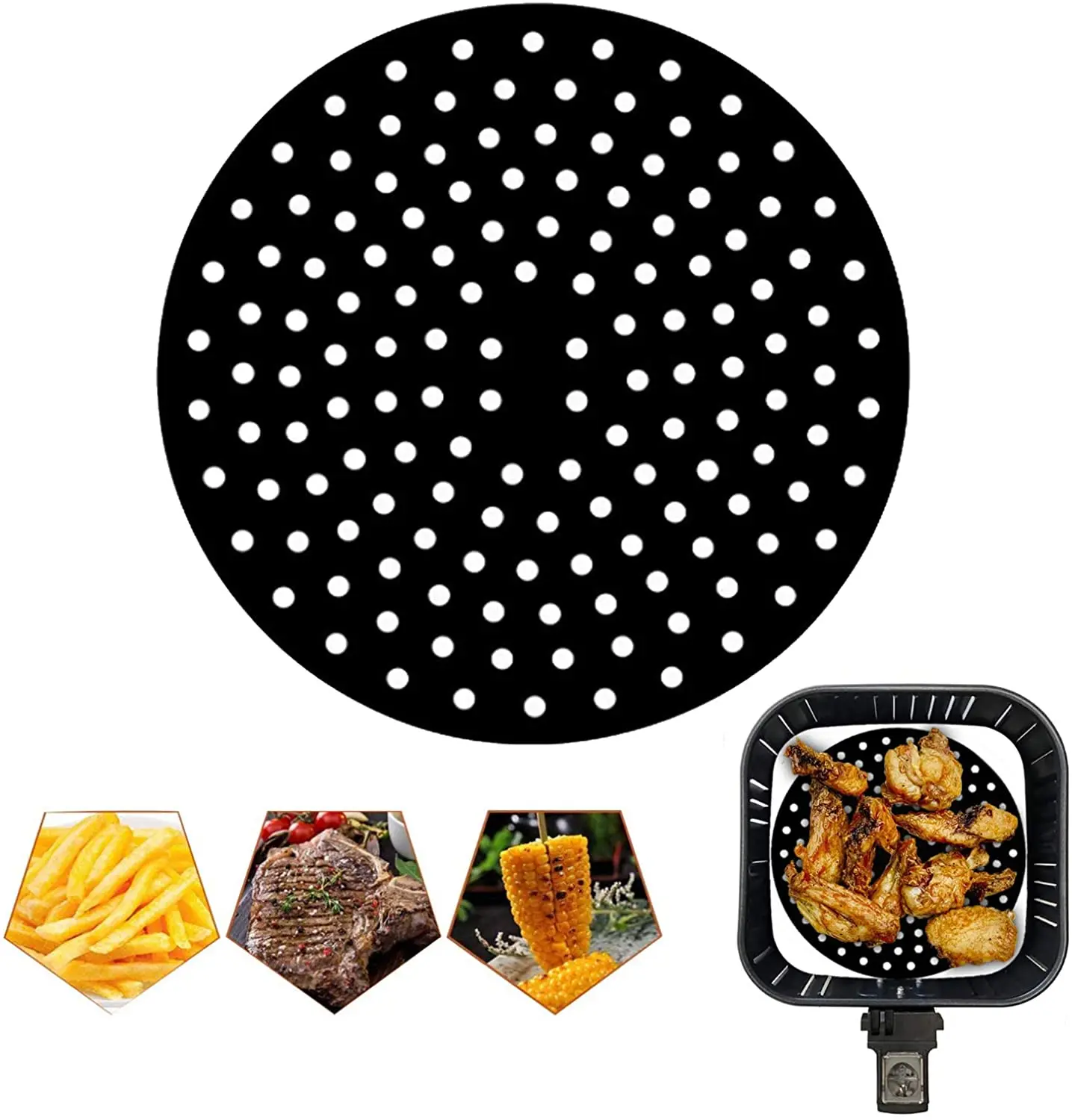 Reusable Air Fryer Liners 8.5Inch Square Non-Stick PTFE fiberglass fabric Air Fryer Basket Mats