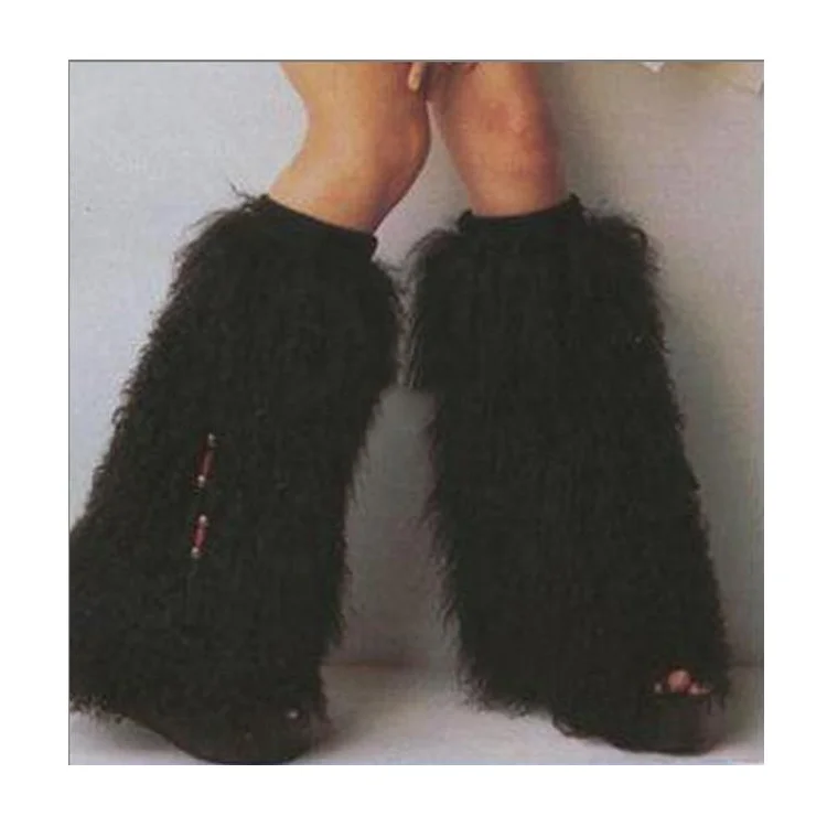 YR130 Women Furry leg warmers Winter Long Mongolian sheep fur leg warmer sets