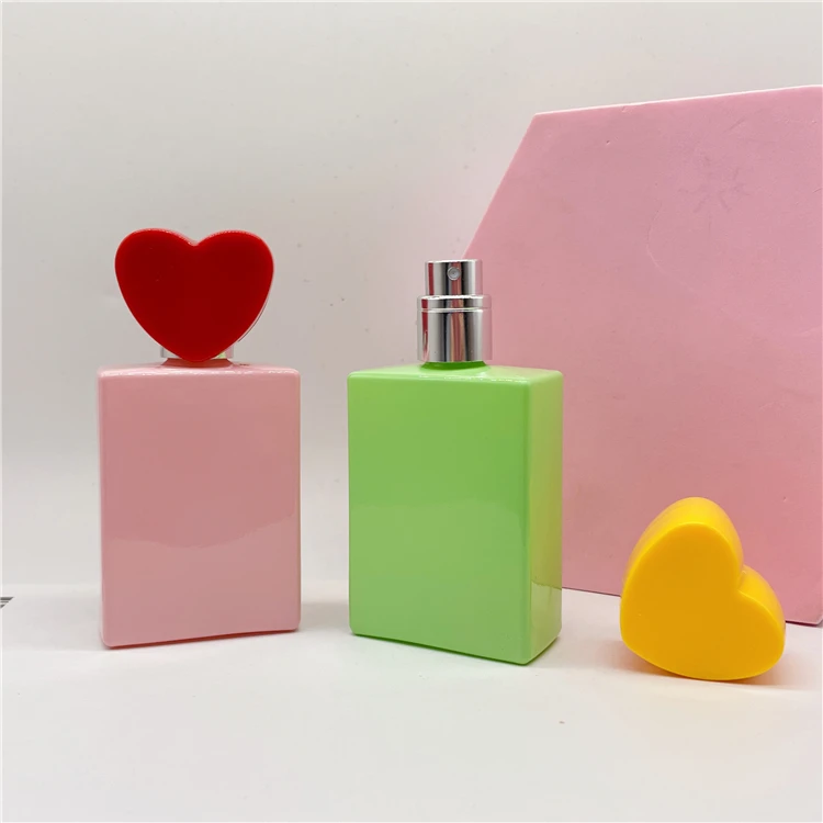 30ml Wholesale colorful glass perfume bottles with heart shape lids