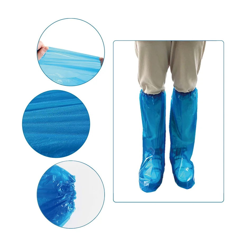 wholesale support outdoor travel long pe blue Lightweight transparent boot cover waterproof shoe cover