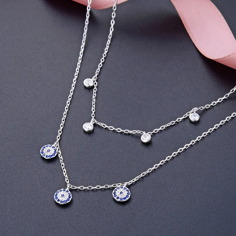POLIVA Custom Fashion Women Layer Evil Eye Necklace 925 Sterling Silver Jewelry