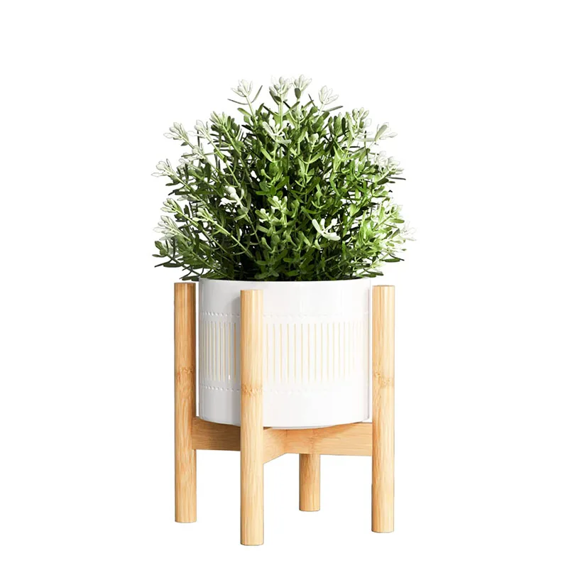 custom indoor outdoor Mid Century plant holder with adjustable stand modern tall flower pot with wood stand