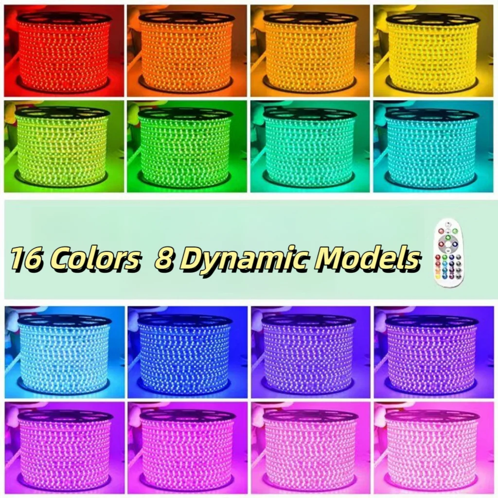 110V 220V 5050 RGB LED Strip Lights Multi-Colors Dimmable Multi-Modes Waterproof Flexible LED Rope Light for Home Decoration
