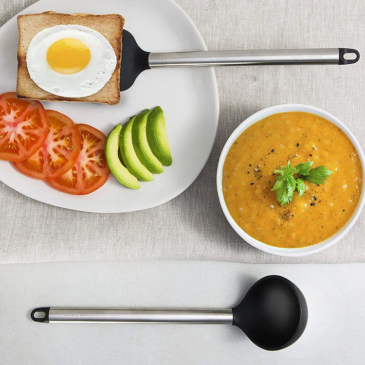 High Quality LFGB Silicone Cooking Utensils Stainless Steel Silicone Kitchen Utensils Set