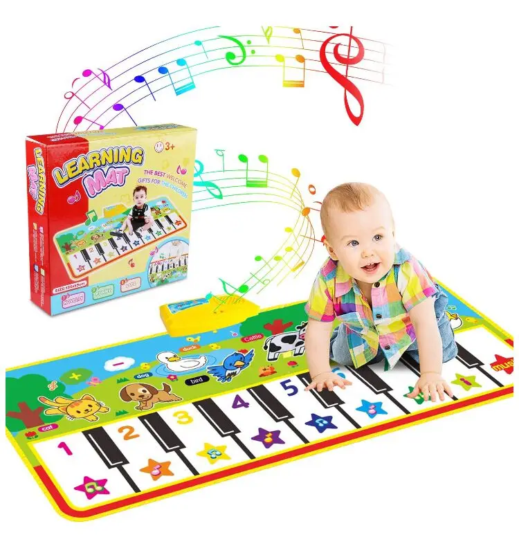 KSF 135x58cm Musical Piano Mat Keyboard Play Mat Portable Musical Blanket Instrument Toy with 8 Animal Sounds Dance Mat