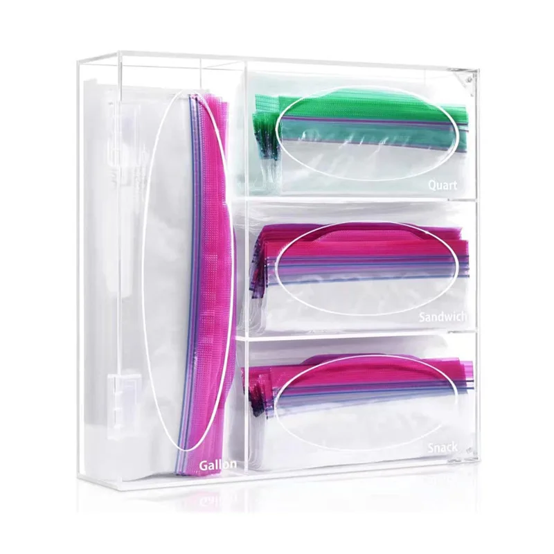 Acrylic Ziplock Bag Storage Organizer Clear Kitchen Drawer Baggie Box With Lids Food Storage Bag Holders