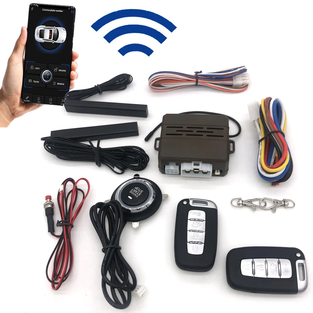 Wholesale Auto Passive PKE Keyless Entry System Alarm System with Push Button Start Stop 12V Mobile Phone APP Start Engine