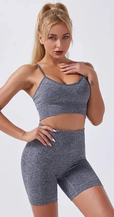 Wholesale 2 Pcs Sport Yoga Short Set Fitness Clothing Wear Seamless Hemp Sport Bra Gym Sportswear Running Leggings Women Set