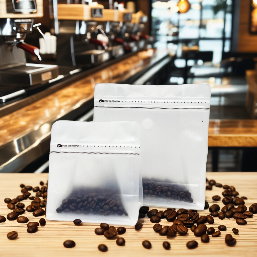 New 8oz 16oz 32oz flat bottom reusable transparent coffee bags