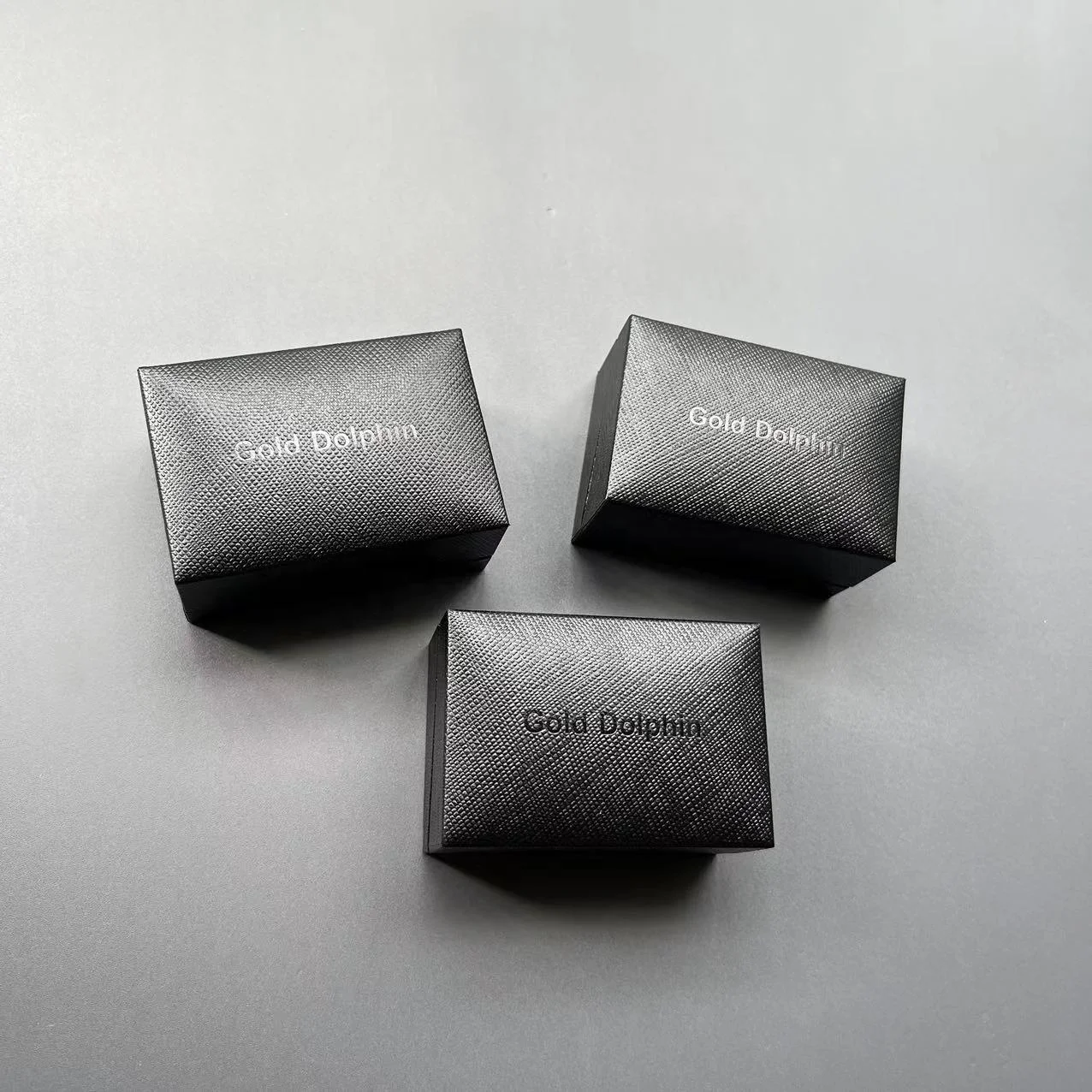 Luxury Personalized Logo Black Jewelry Ring Box With Black Print Logo With Hinge Closure For Ring Earring Gift Paper Box