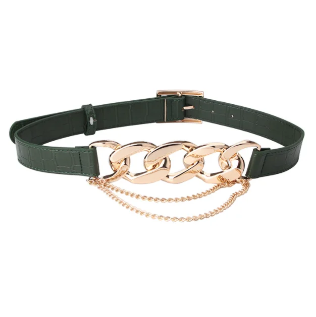 European and American Fashion Trendy Belt Punk Exaggerated Chain PU Leather Ladies Belts Women