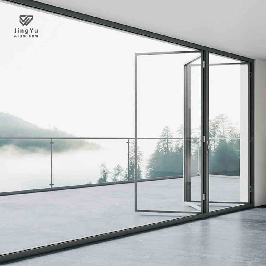 Sound Proof Foldable Folding Door With Screen Slide Villa House Sound Proof Heavy Duty Bi Fold Doors