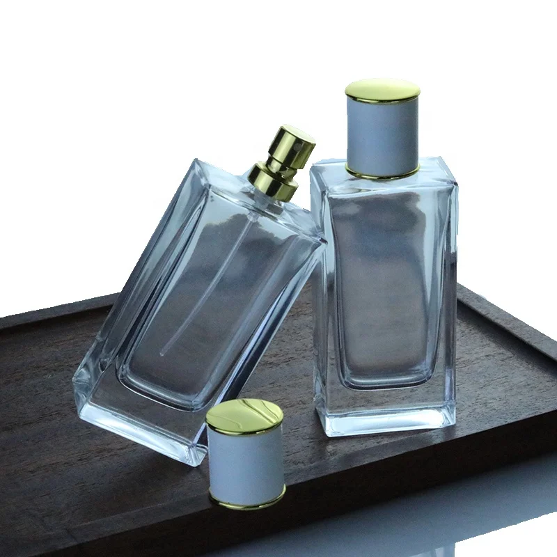 Hot sale Bottle for Perfume 50ml Clear square glass atomizer perfume bottle spray Glass Bottle with White Lid (GPM01-50)