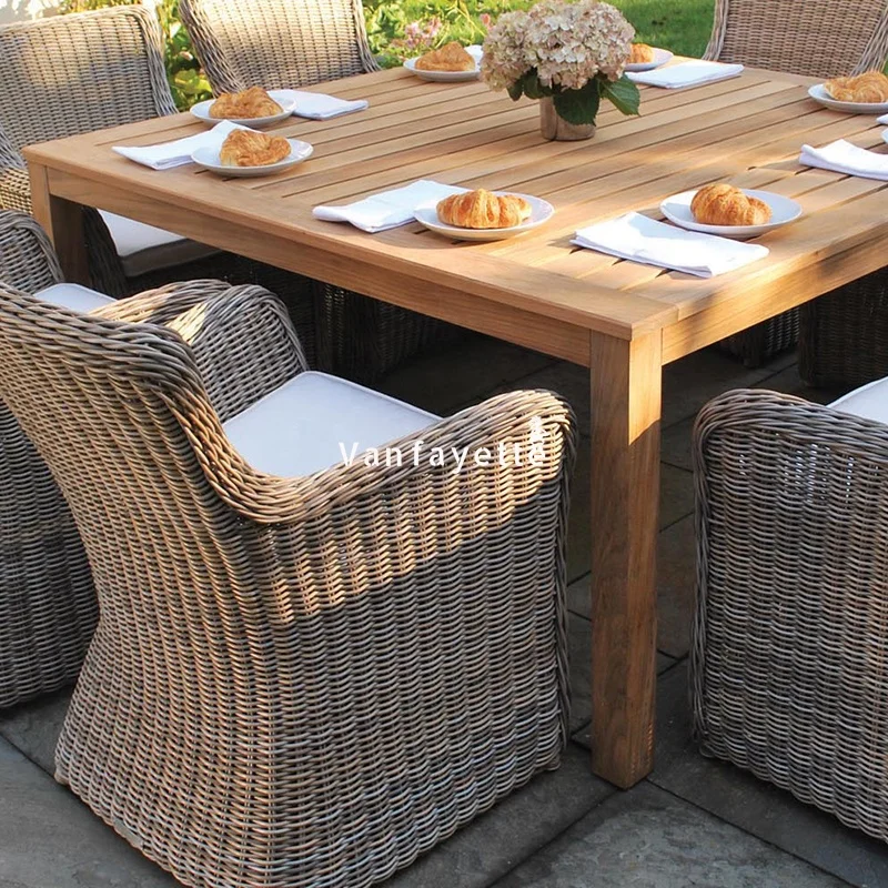 Outdoor Dining Table for 8 Outdoor Wood Rattan Wicker Chairs Wood Patio Rattan Dining Set Garden Table and Chairs