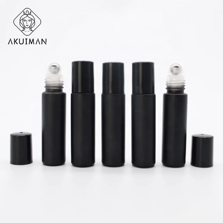 10 ml small y oung living perfume roll-on bottle 10ml frosted matte black crystal essential oil roller ball roll on glass bottle