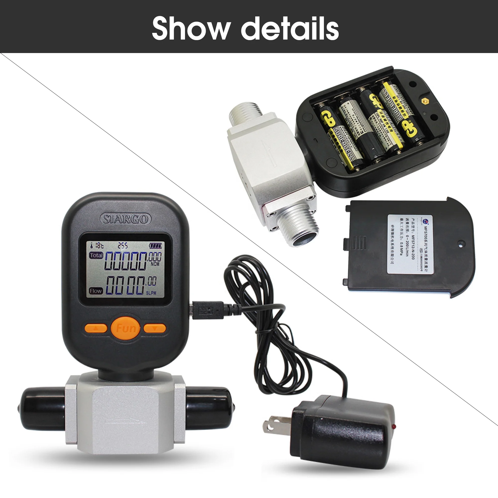 0-200L /Min Portable digital gas mass flow meter, can measure Air, nitrogen