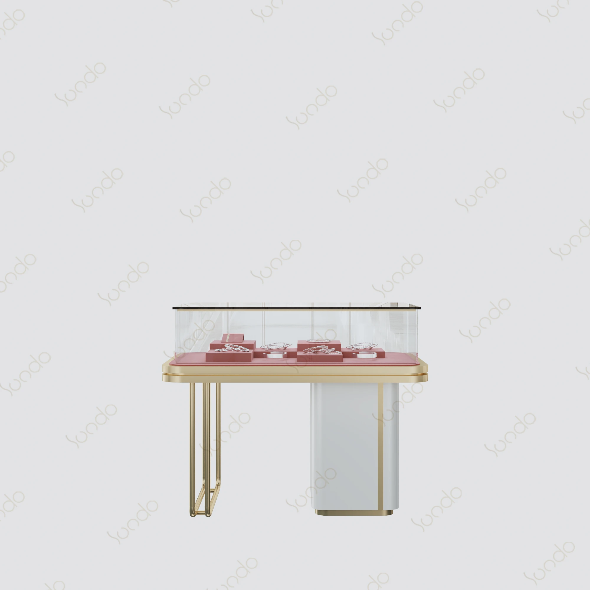 custom material vertical Display Cabinet professional design counter jewelry display pink jewelry shop showcase