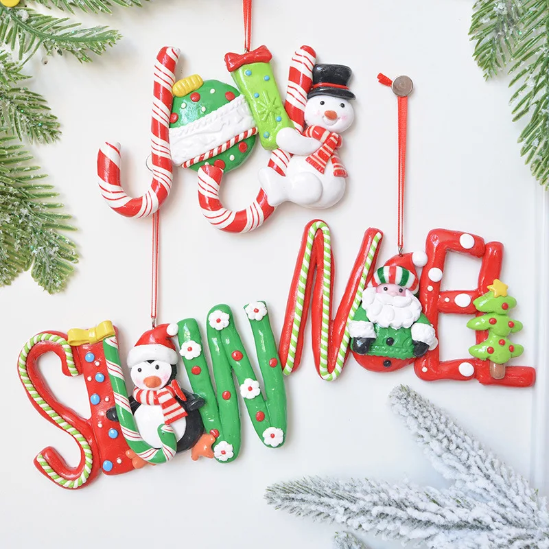 SwanLace Santa cane Bow gift Polymer clay pendant for window Christmas tree decorative