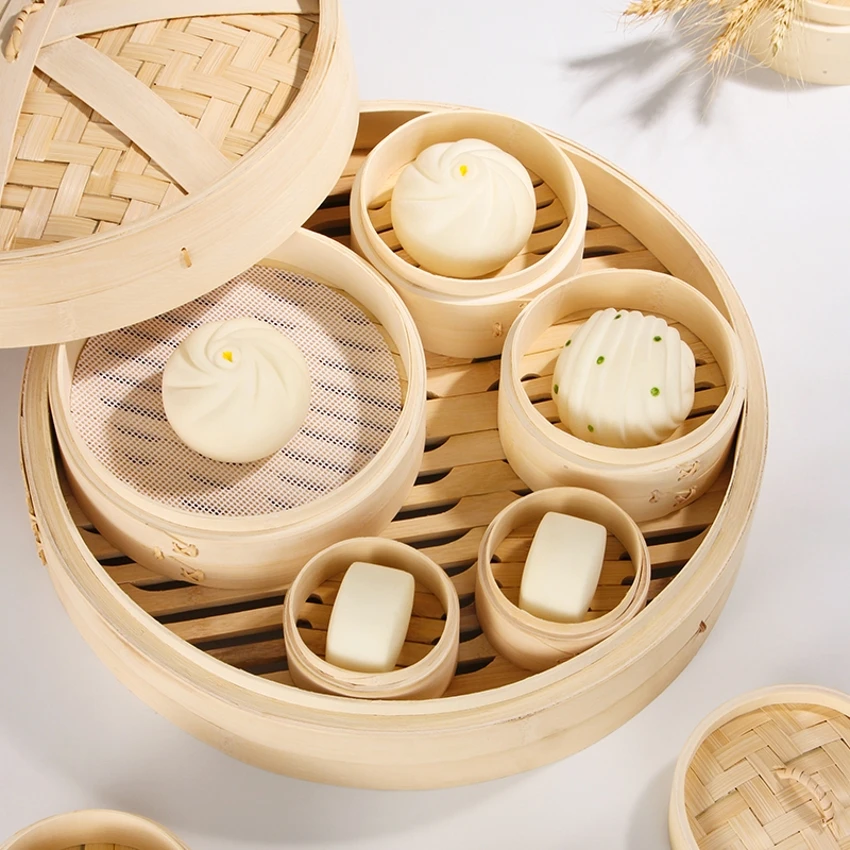 Cookware Natural Bamboo Food Steamer Set with Lid Bamboo Dim Sum Steamer Basket