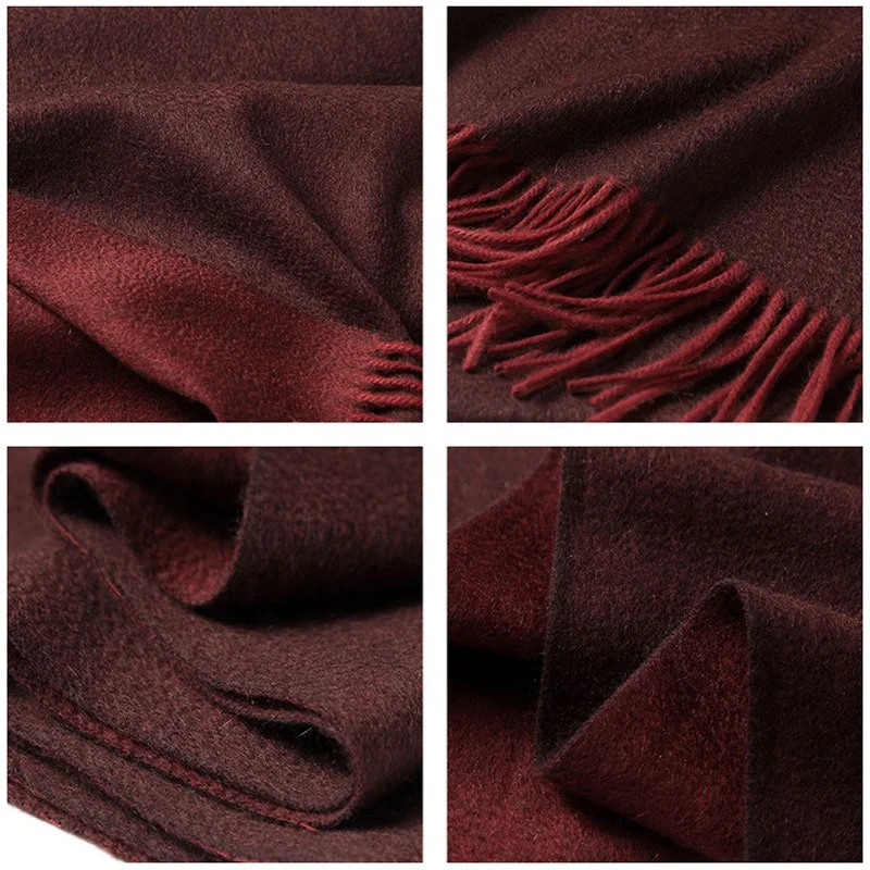 New Year 2020 inner mongolia Wholesale cashmere fringed long shawl wool double sided cashmere scarf for women