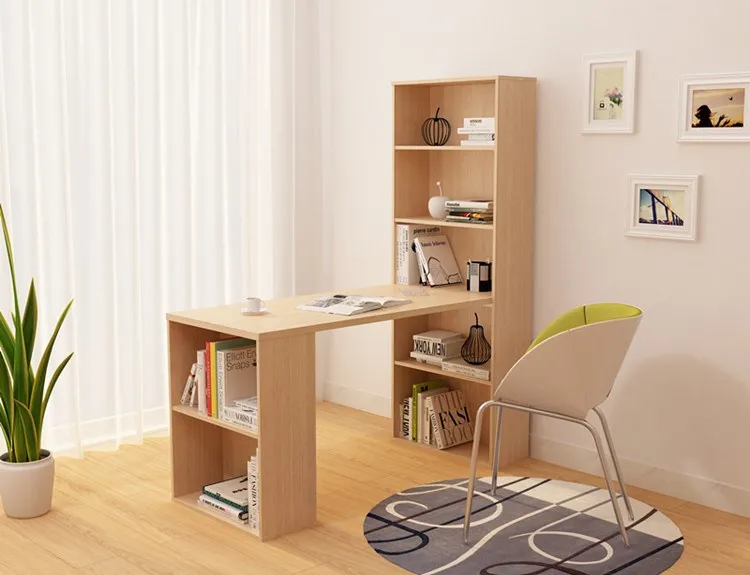 Home Living room wooden computer desk study table with bookshelf design