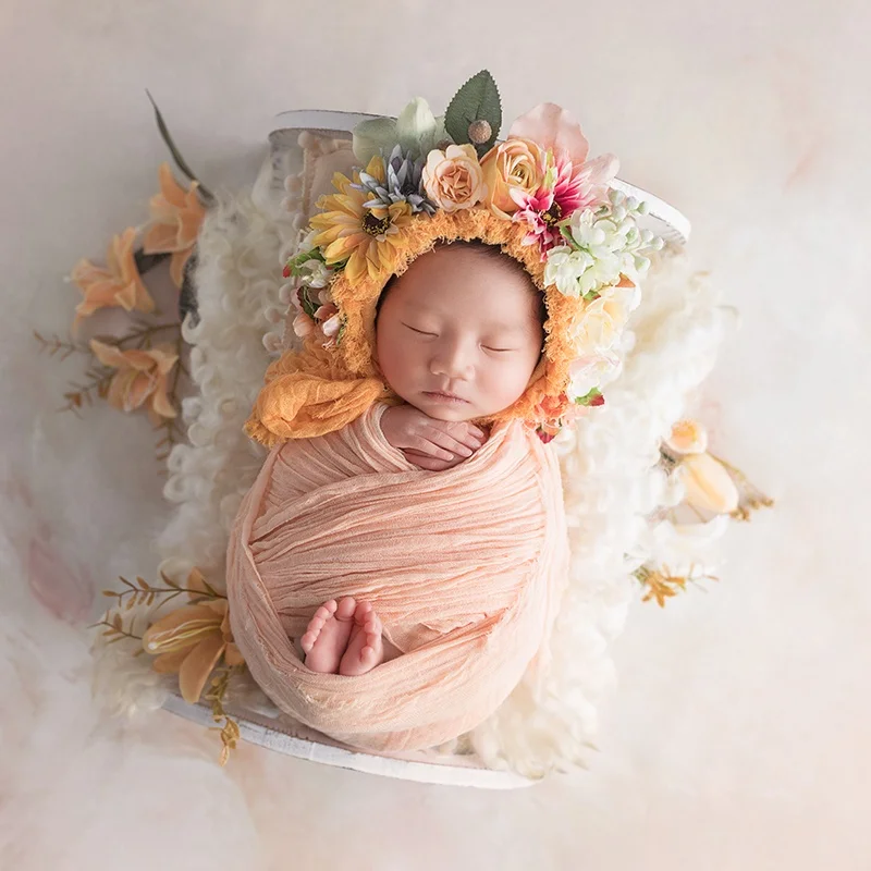 Новорожденная фотография Цветочная шляпа ручной работы детская садовая шляпа кружевная Цветочная Шляпа Новорожденный ребенок реквизит для фотографии