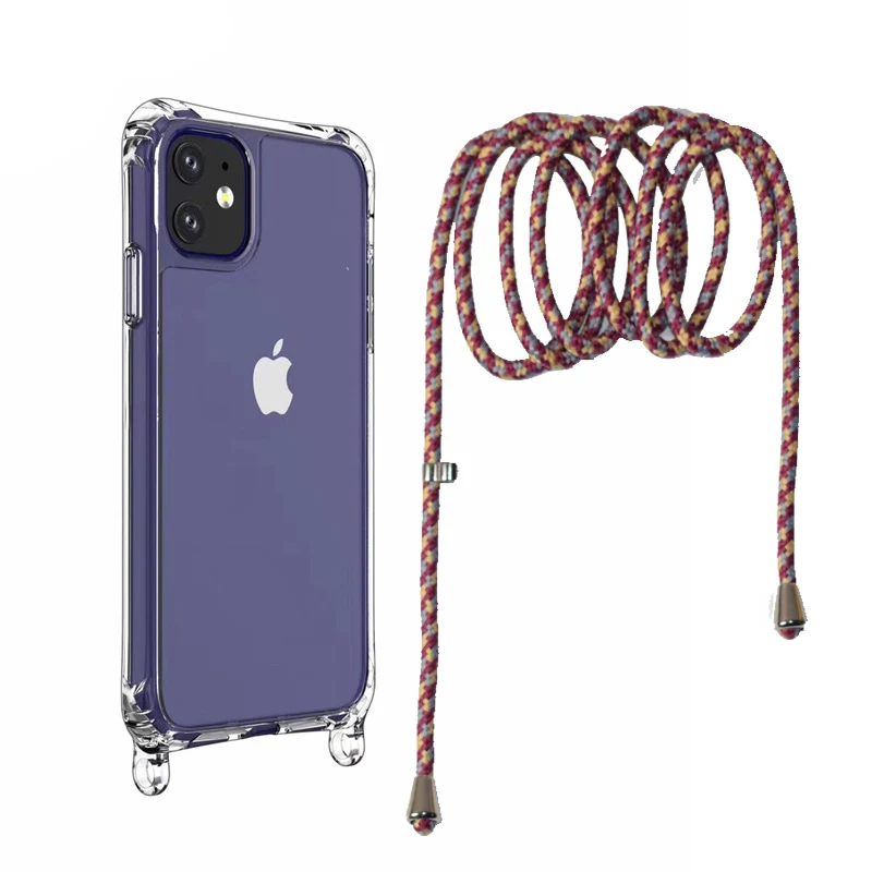 Necklace cell Phone Case Chain Crossbody Neck Strap/Rope Mobile Phone Case For iphone 12mini 12pro max transparent shock proof