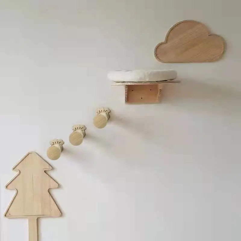 2 PCS Wall Mounted Cat Furniture Cat Wall Steps with Sisal Floating Scratching Post Shelves for Cat Perch Ladder Furniture