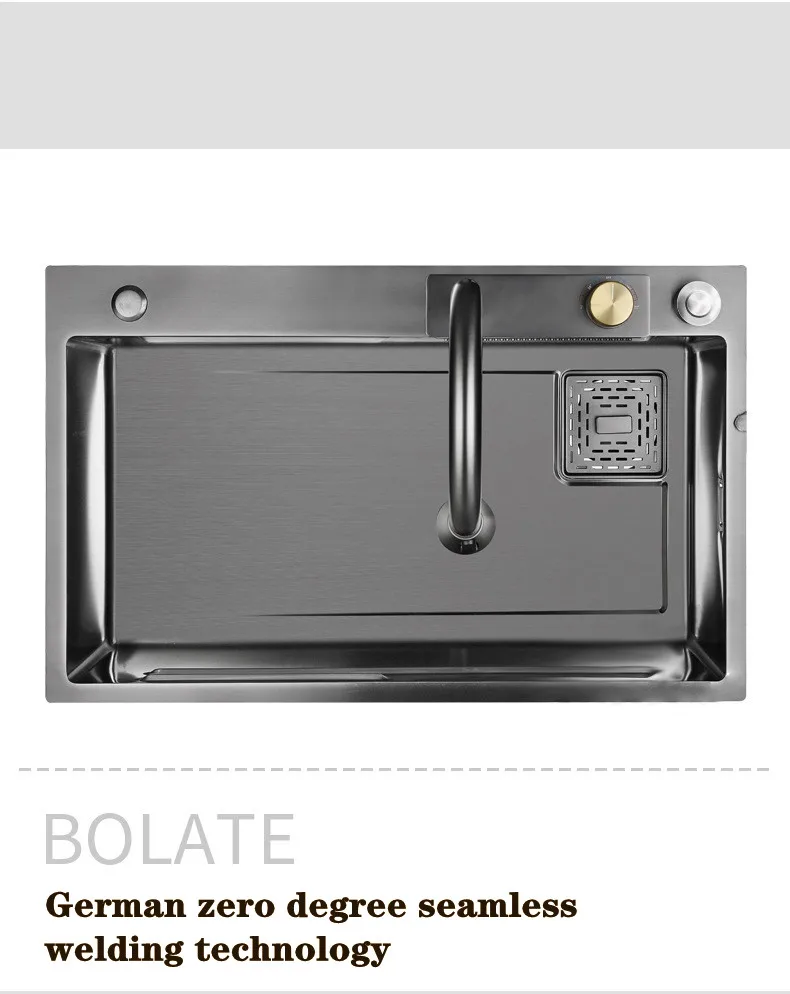 TOP1 Multifunction Black Undermount Modern Waterfall Smart Kitchen Sinks Stainless Steel Modern Pull Out Kitchen Sinks