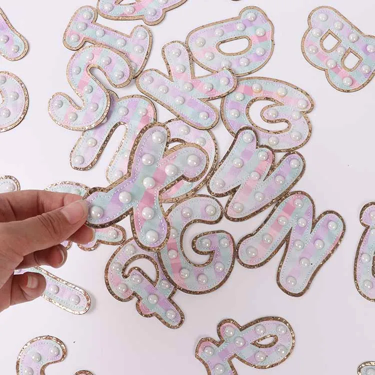 8cm 26 English letters alphabet rhinestones beads patches iron on rainbow new color beaded letters patches alphabet embroidered