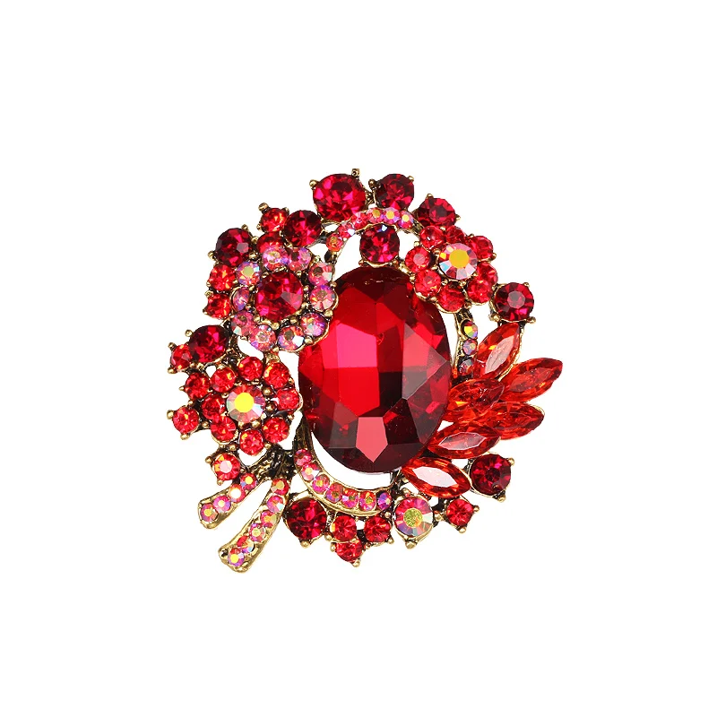 Weiman Jewelry Factory Plenty Stocks Outlet Vintage Gold Plated Red Crystal Plant Brooches