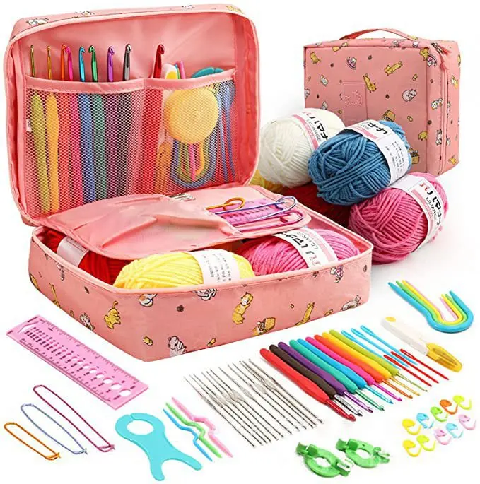 Cross-border 58 Set of crochet hook set DIY Novice crochet complete material package Portable Knitting tools_11