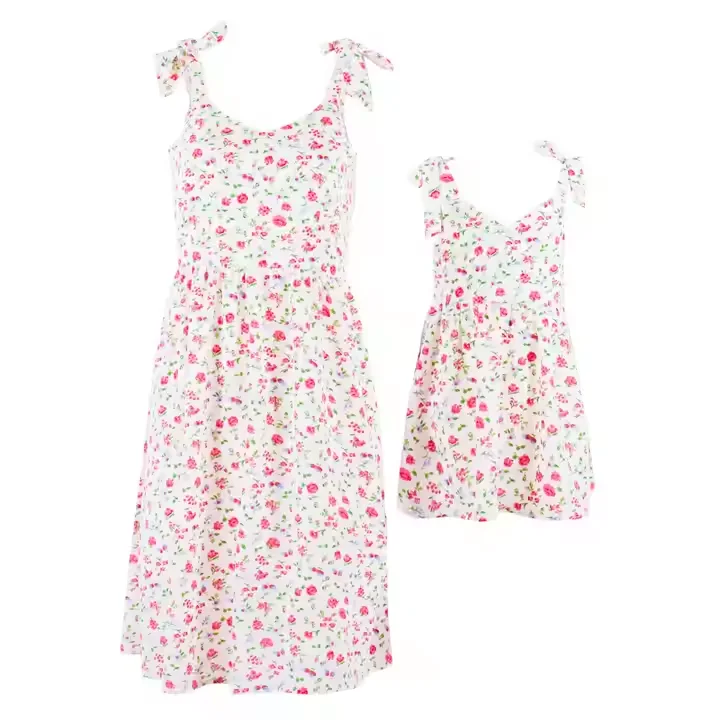 2025 Summer Sleeveless Mommy Me Dress Custom Cotton Denim Casual Style for Adults and Babies for Parties Birthdays-Wholesale