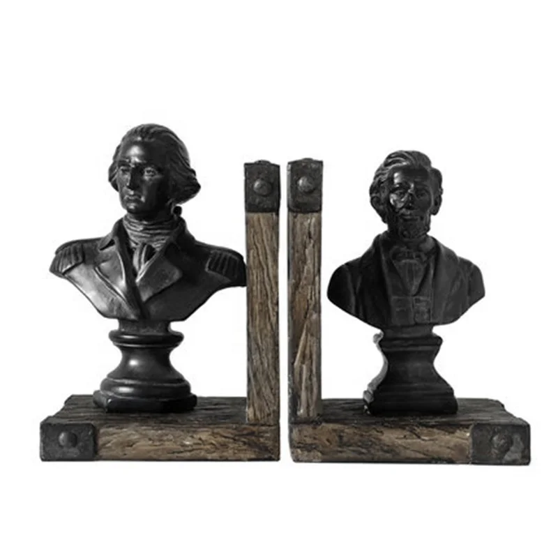 High Quality Nordic Style Black Lincoln Bookends China Factory Cute Statue Ornament Sculpture Resin Bookends Decorative